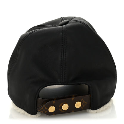 Louis Vuitton Calfskin Shearling Monogram Cap L Black 5 of 8