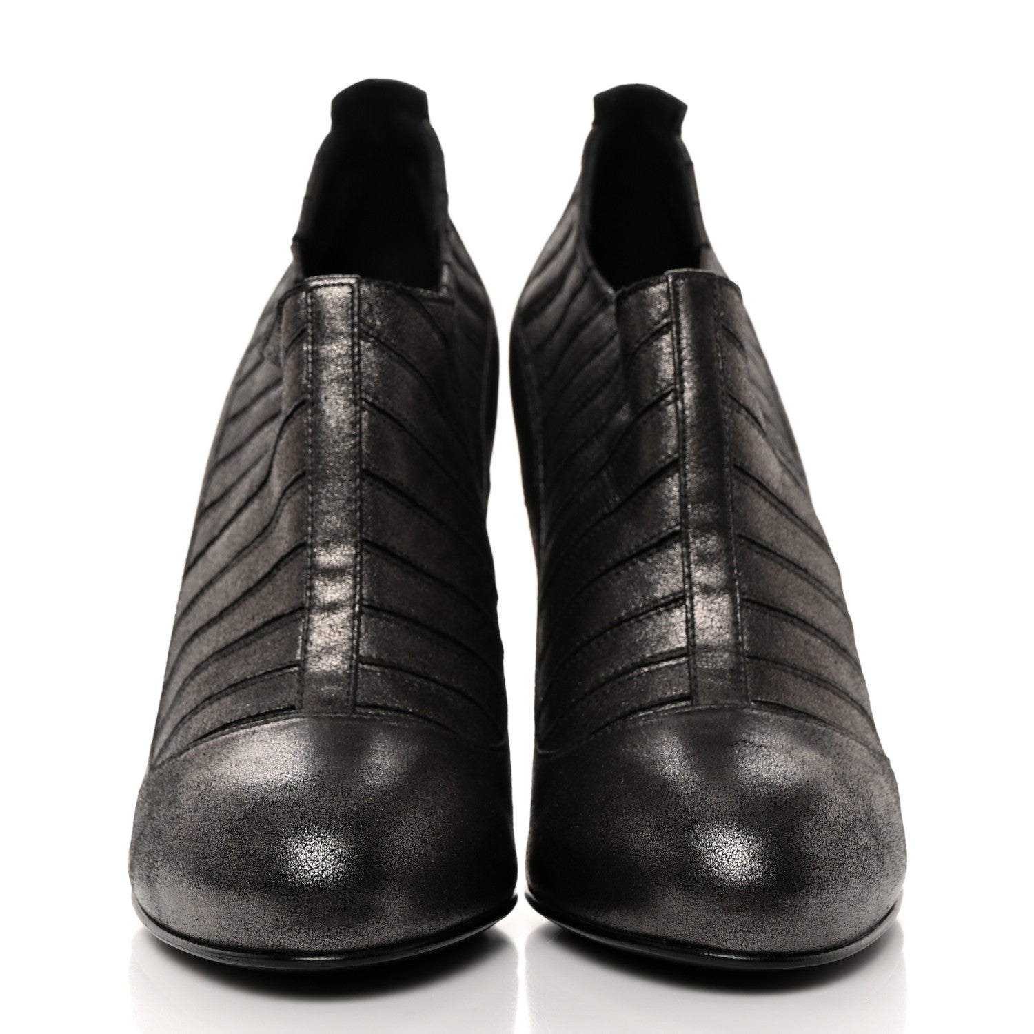 Chanel Metallic Ribbed Short Boot Pumps 37.5 Dark Grey 2 of 8