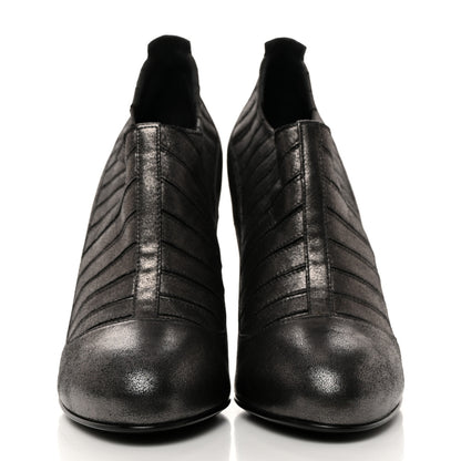 Chanel Metallic Ribbed Short Boot Pumps 37.5 Dark Grey 2 of 8
