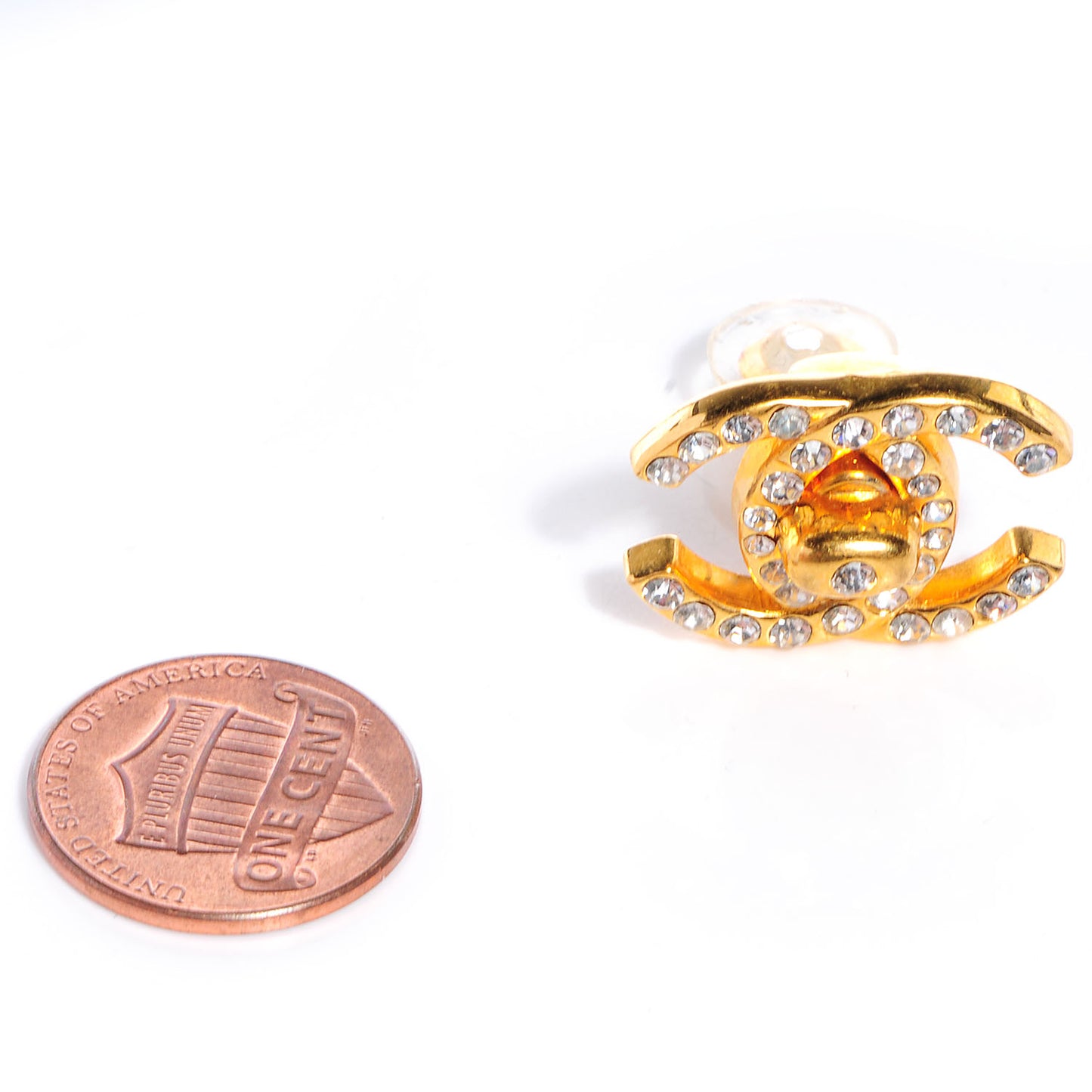 Crystal CC Turnlock Clip On Earrings Gold