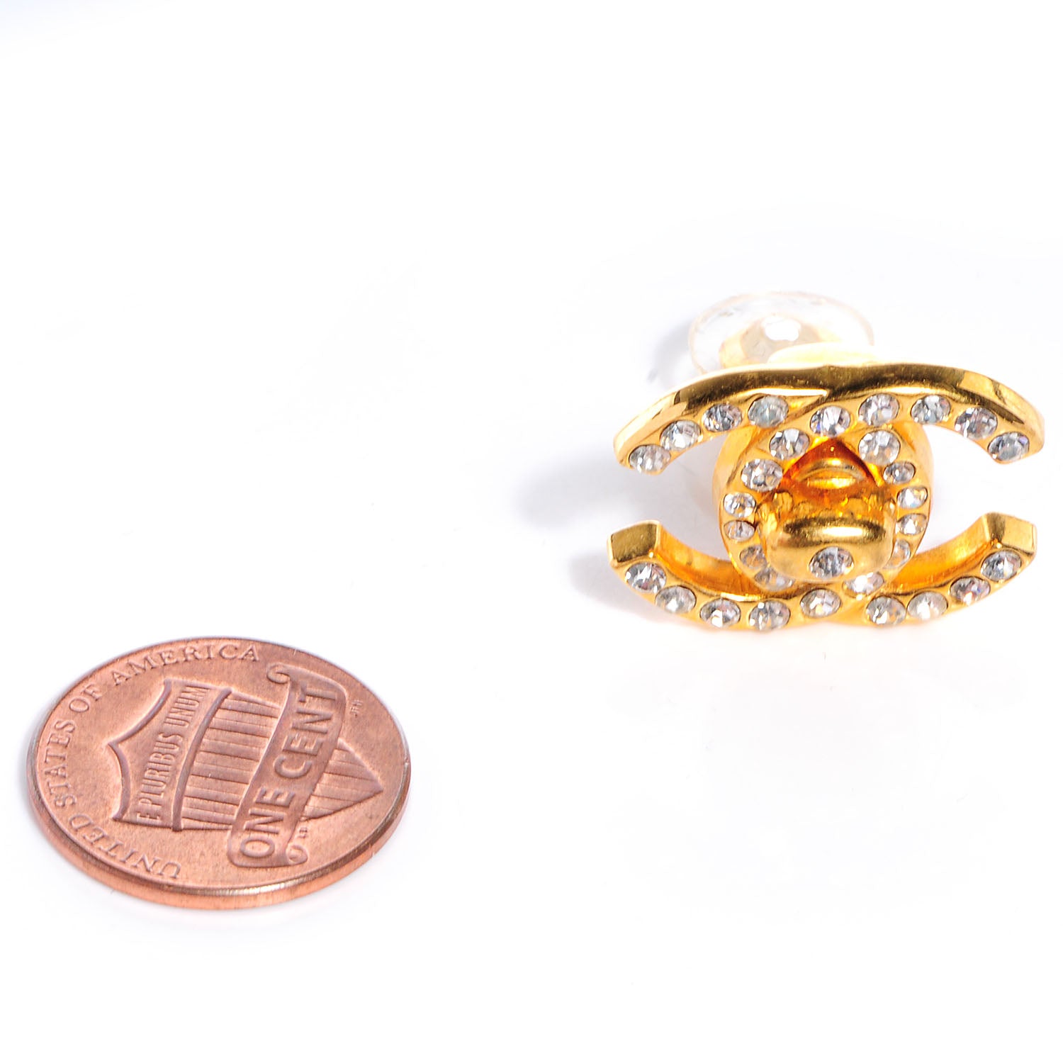 Chanel Crystal CC Turnlock Clip On Earrings Gold 2 of 5