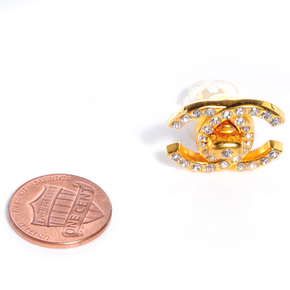 Chanel Crystal CC Turnlock Clip On Earrings Gold 2 of 5