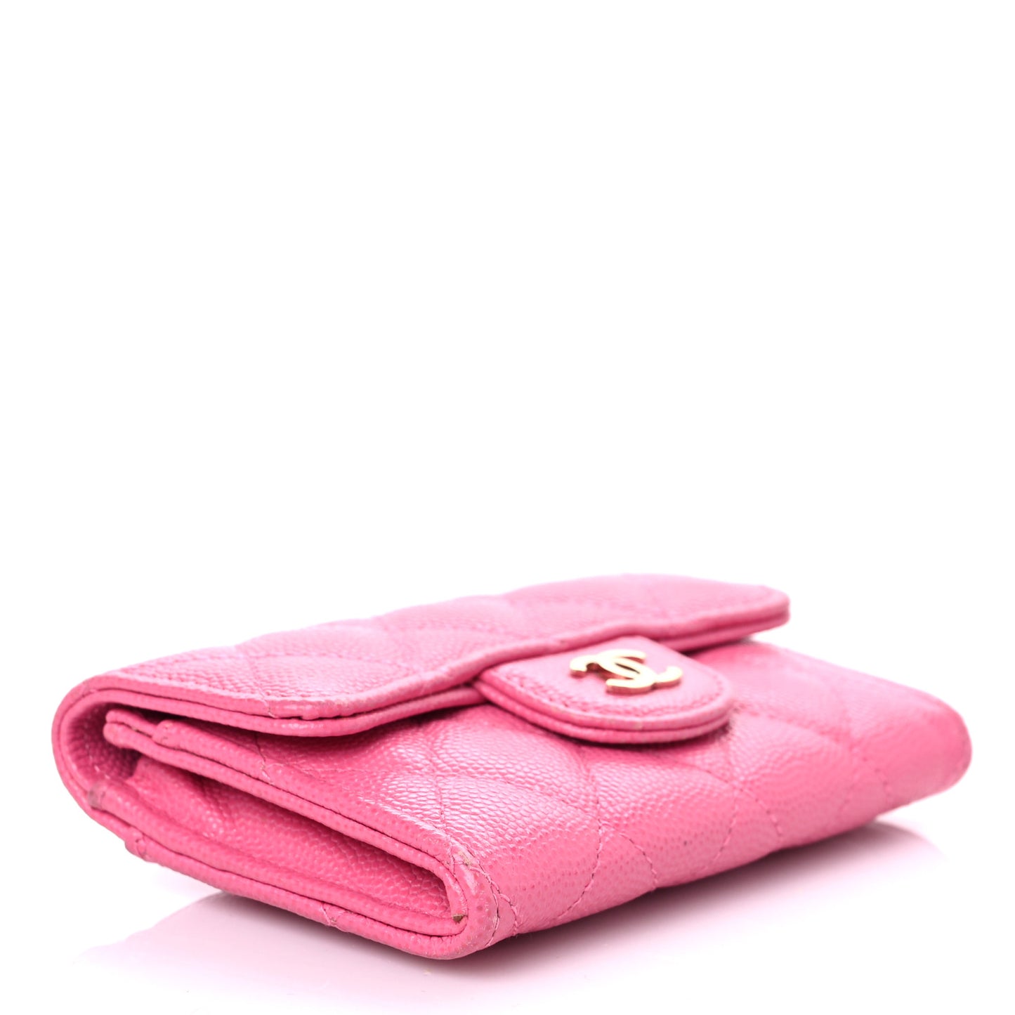 Caviar Quilted Flap Card Holder Wallet Pink