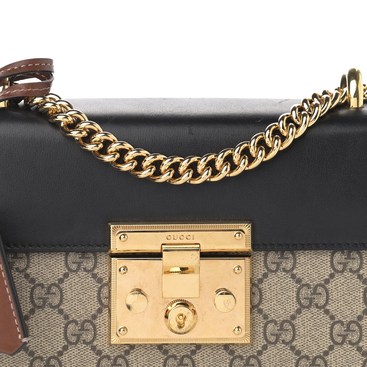 GG Supreme Monogram Calfskin Small Padlock Shoulder Bag Beige Black Cuir