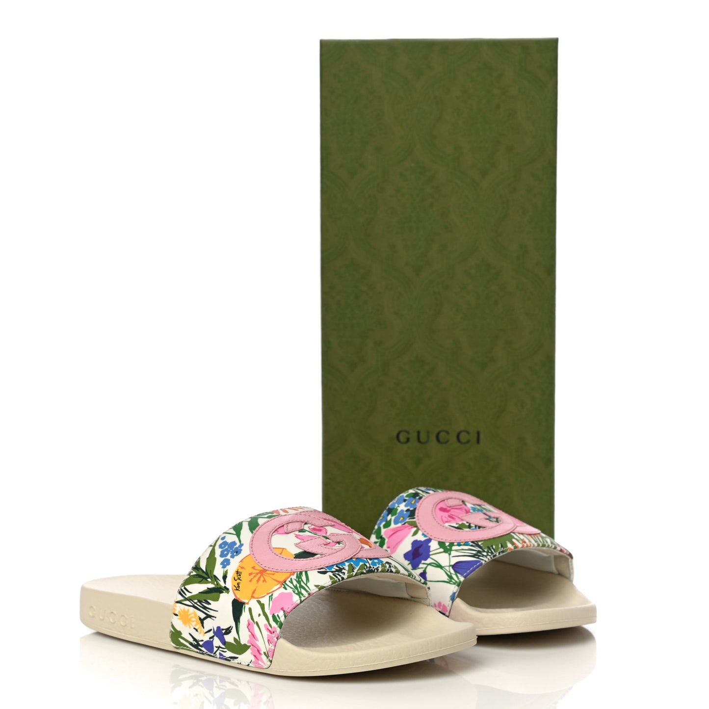 X KEN SCOTT Rubber Infinity Giardino d Apri Interlocking G Womens Pool Slide Sandals 35 Ivory Pink Wild Rose