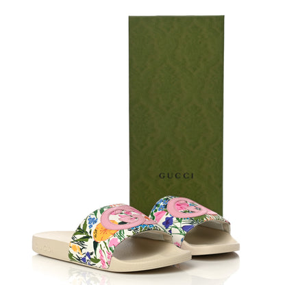 Gucci X KEN SCOTT Rubber Infinity Giardino d Apri Interlocking G Womens Pool Slide Sandals 35 Ivory Pink Wild Rose 10 of 10