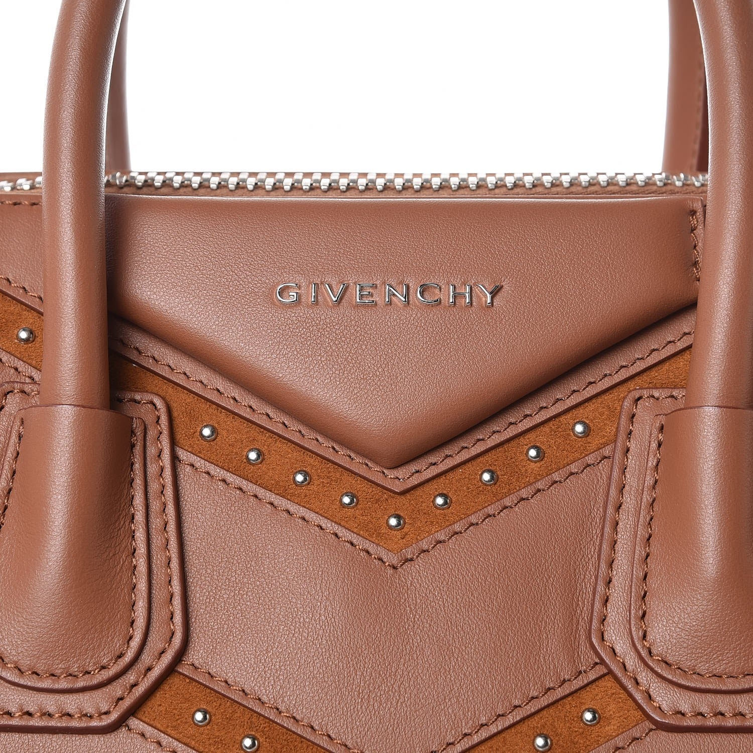 Givenchy Calfskin Suede Small Studded Chevron Antigona Cognac 8 of 10