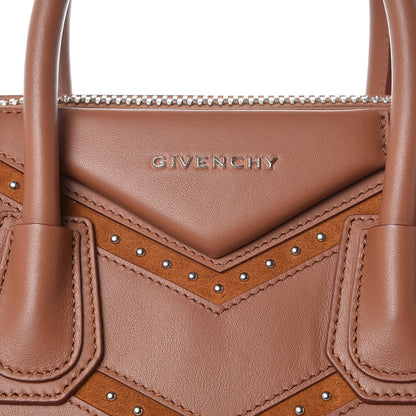 Givenchy Calfskin Suede Small Studded Chevron Antigona Cognac 8 of 10