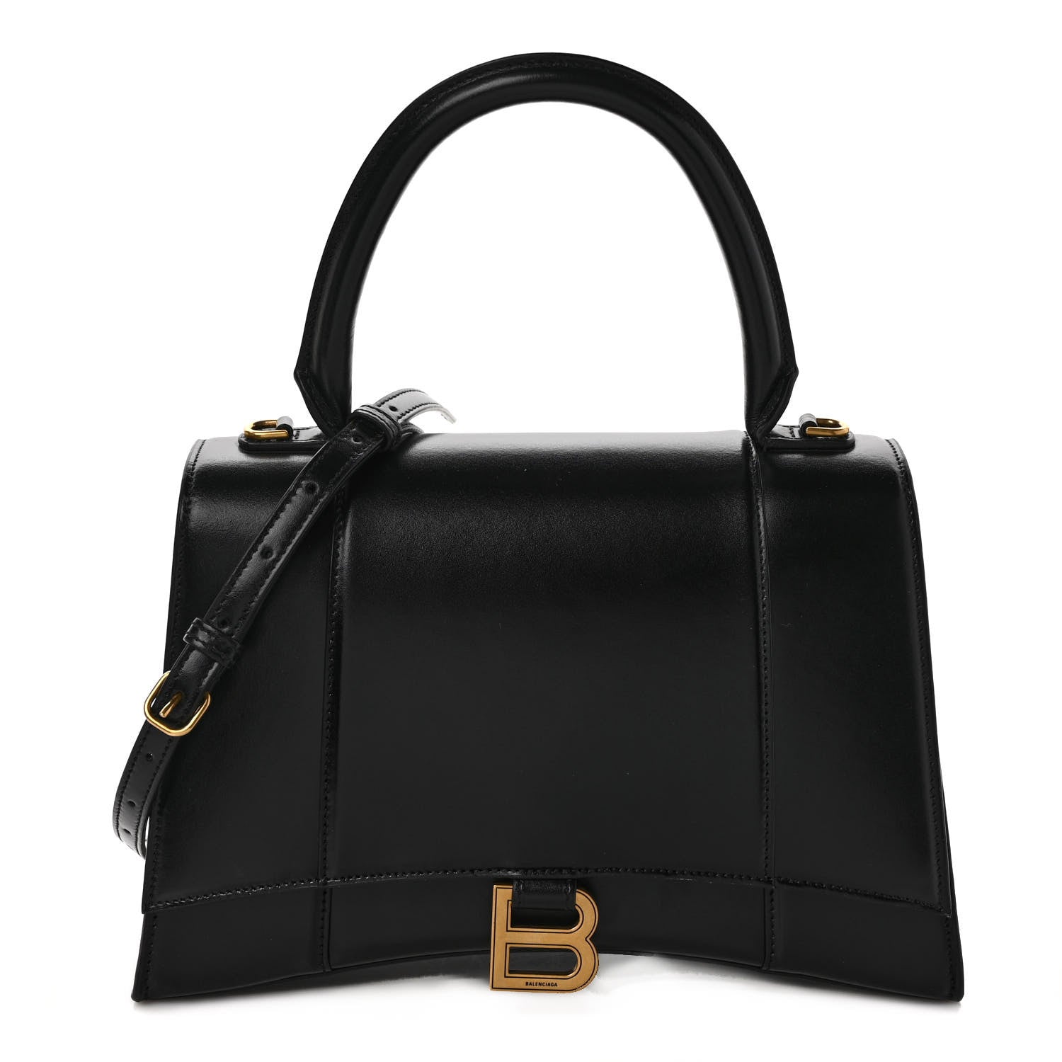 Balenciaga Shiny Box Calfskin Medium Hourglass Top Handle Bag Black 1 of 9