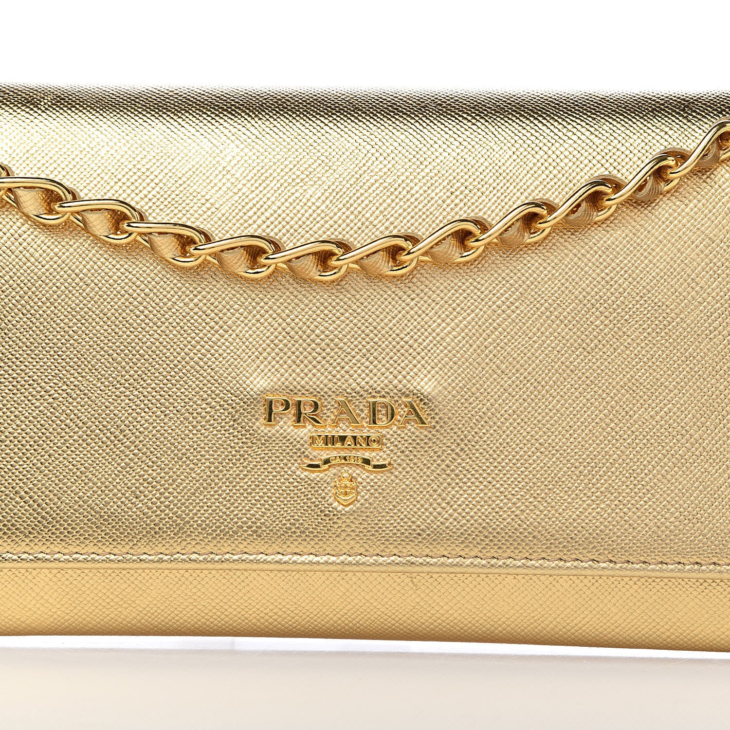 Prada Saffiano Metal Oro Chain Wallet Platino 11 of 11