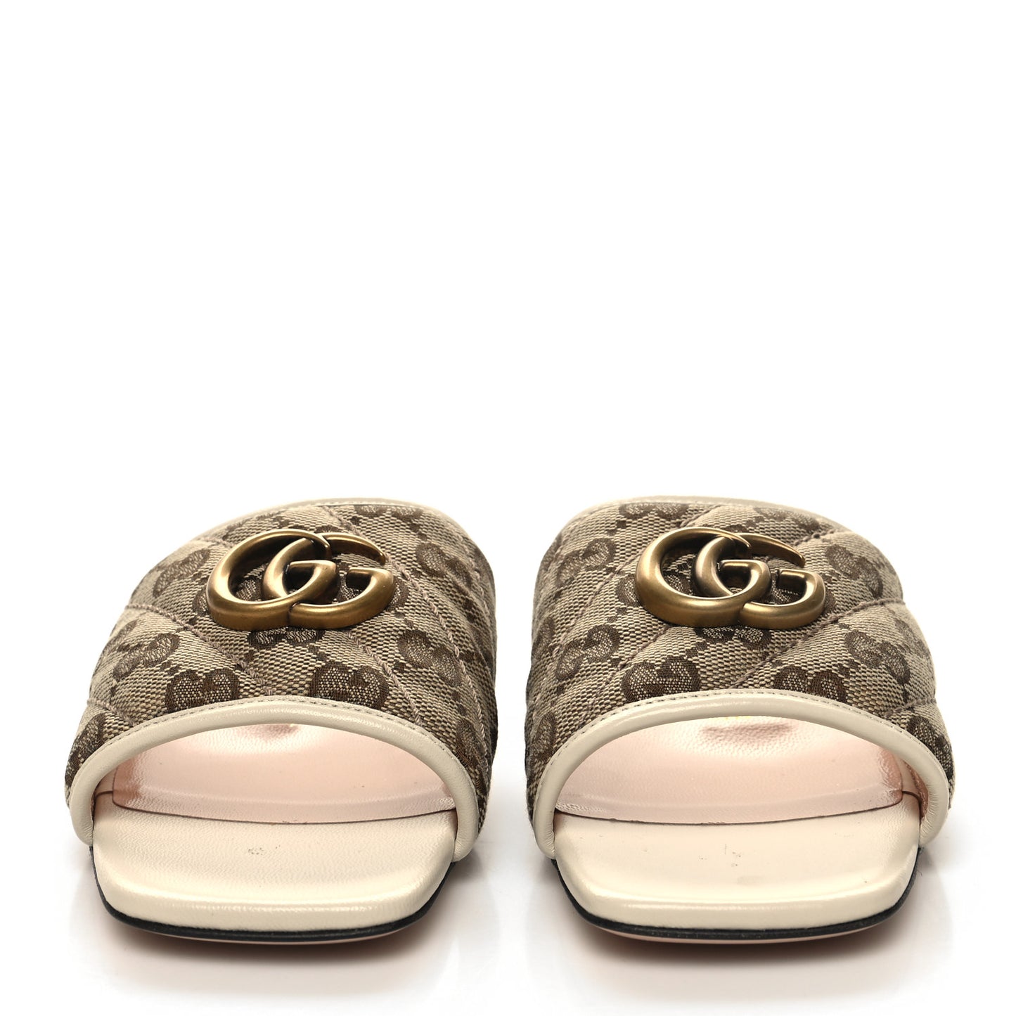 Monogram Matelasse Diagonal GG Marmont Flat Slide Sandals 35.5 Beige Ebony Mystic White