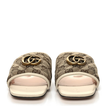 Gucci Monogram Matelasse Diagonal GG Marmont Flat Slide Sandals 35.5 Beige Ebony Mystic White 2 of 9