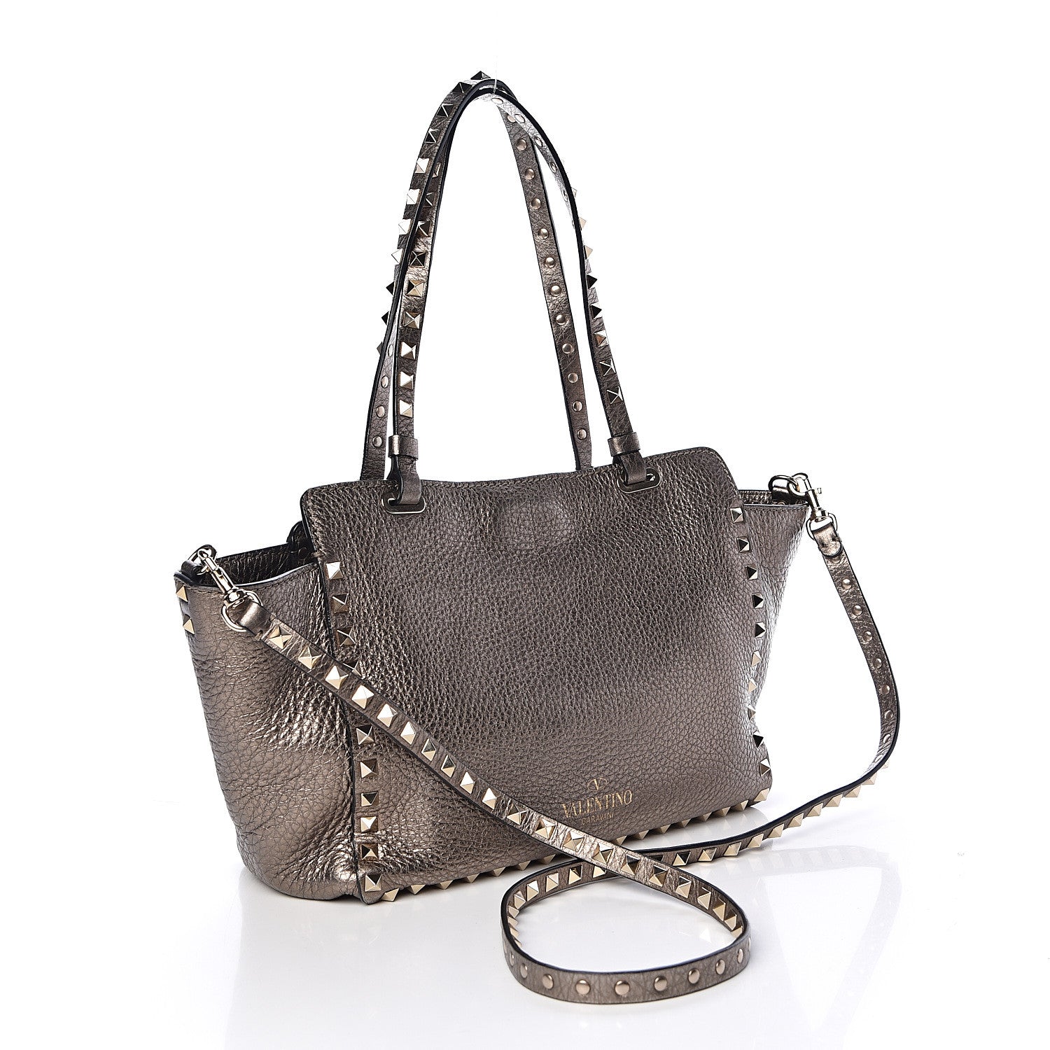 Valentino Garavani Metallic Alce Printed Calfskin Small Rockstud Tote Sasso 3 of 12