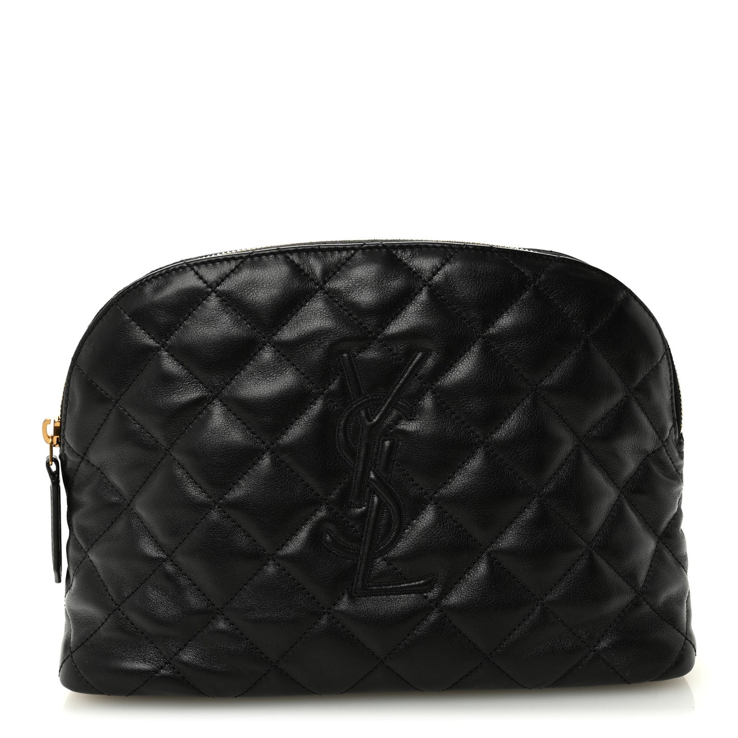 Calfskin Quilted Embroidered Cassandre Large Cosmetic Pouch Black