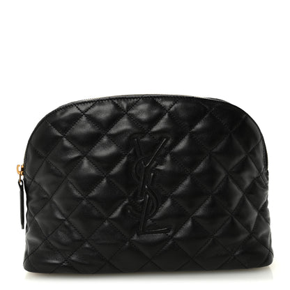 Saint Laurent Calfskin Quilted Embroidered Cassandre Large Cosmetic Pouch Black 1 of 10
