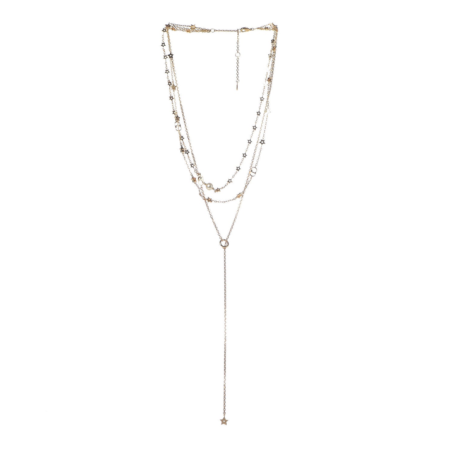 Metal Pearl CD Multi Strand Necklace Gold
