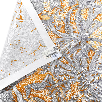 Hermes Silk Faubourg Tropical Scarf 90 Sepia White Caramel 2 of 6