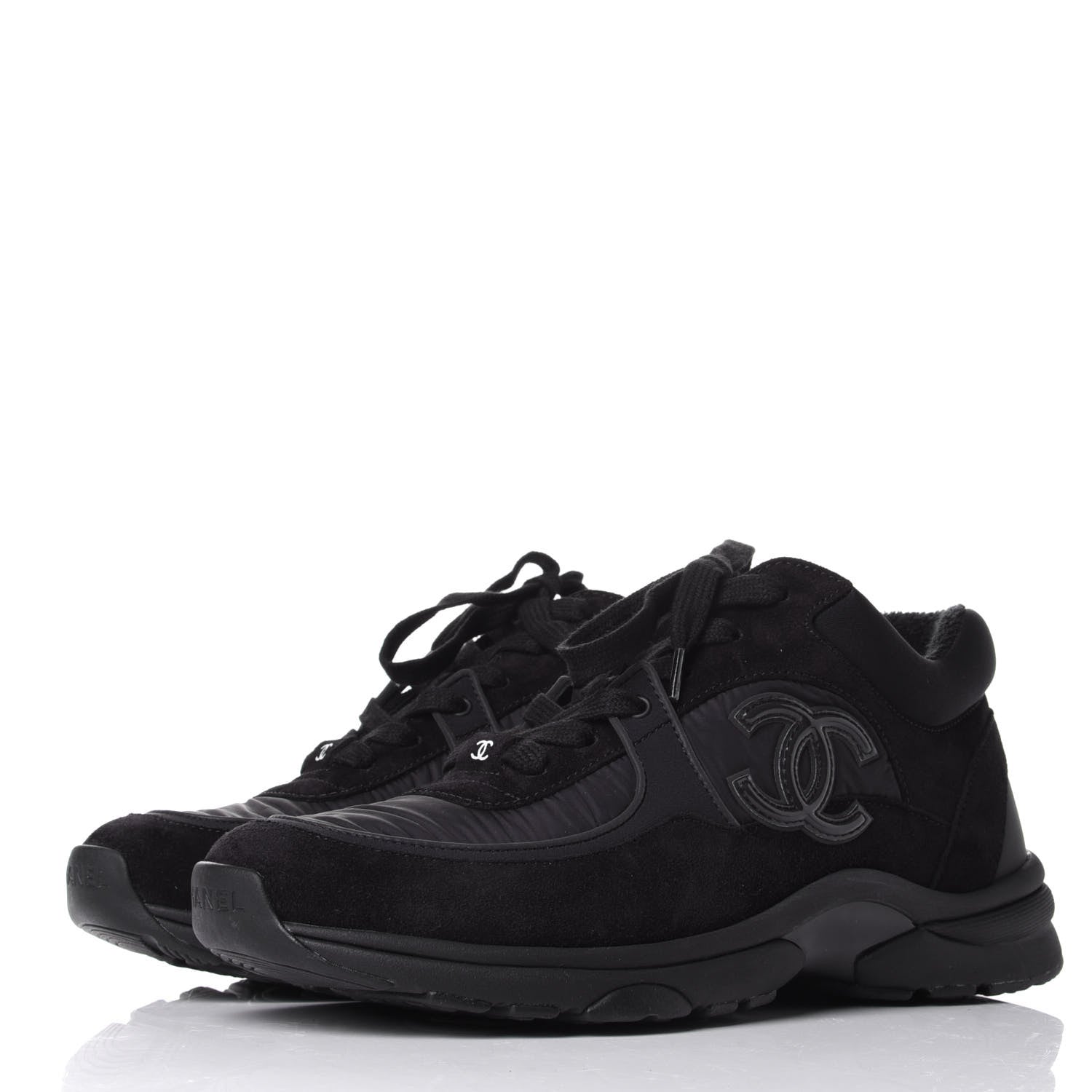 Chanel Nylon Calfskin Suede Calfskin CC Sneakers 38 Black 3 of 11