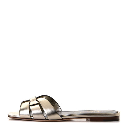Saint Laurent Metallic Calfskin Nu Pied 05 Slide Sandals 35 Platino 1 of 9