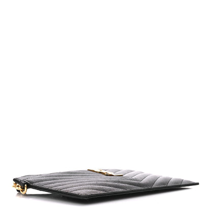 Saint Laurent Grain De Poudre Chevron Monogram Large Bill Pouch Black 4 of 11