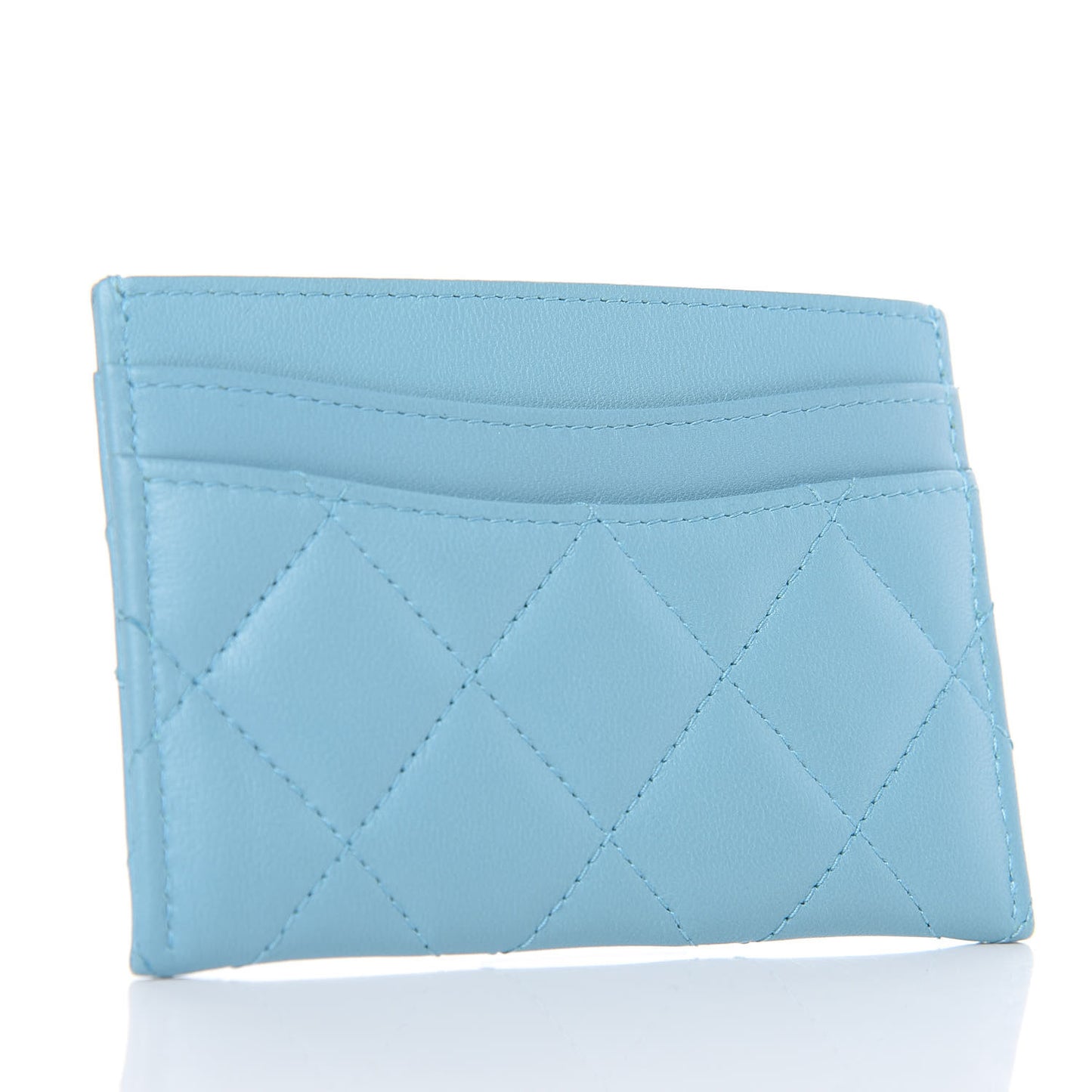Lambskin Quilted Card Holder Light Blue