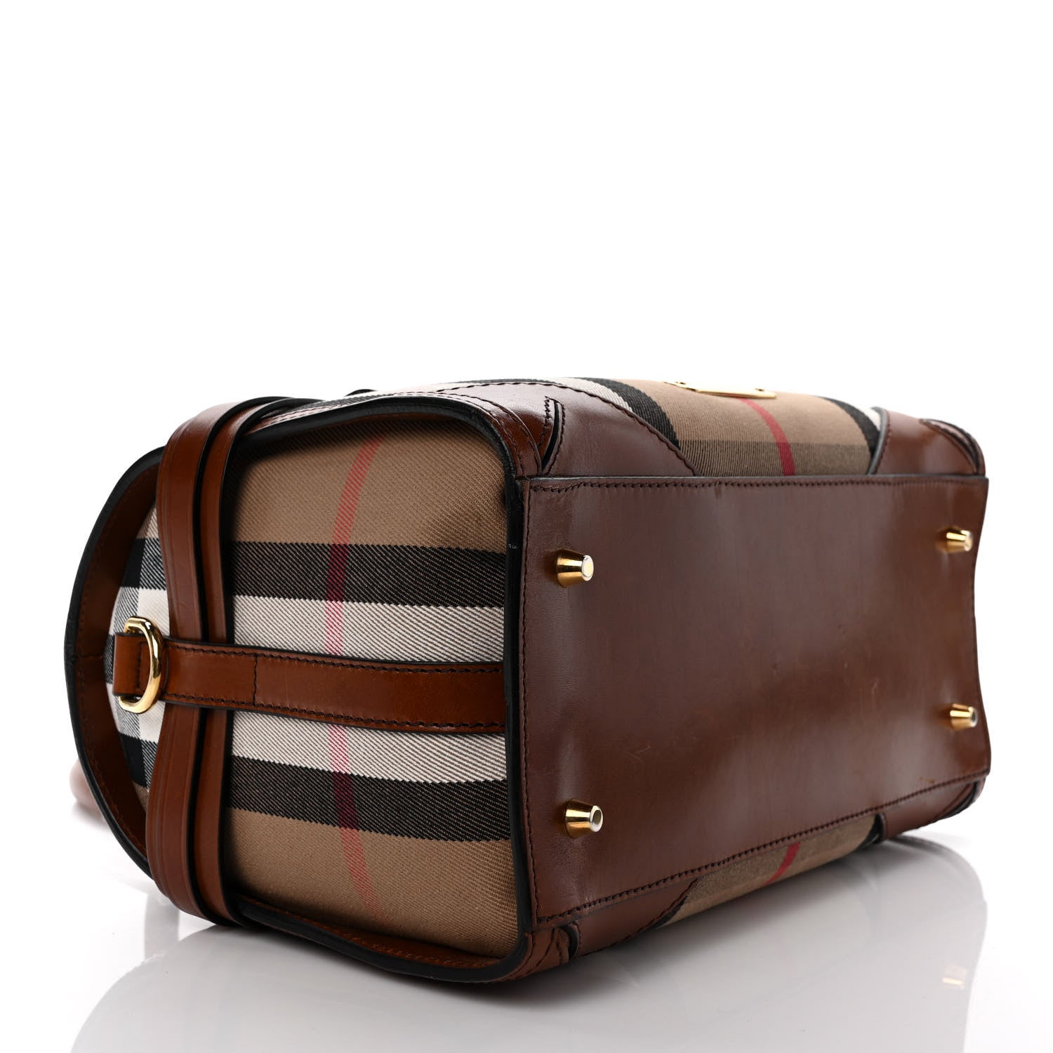 Burberry House Check Bridle Calfskin Medium Alchester Bowling Bag Dark Tan 4 of 10