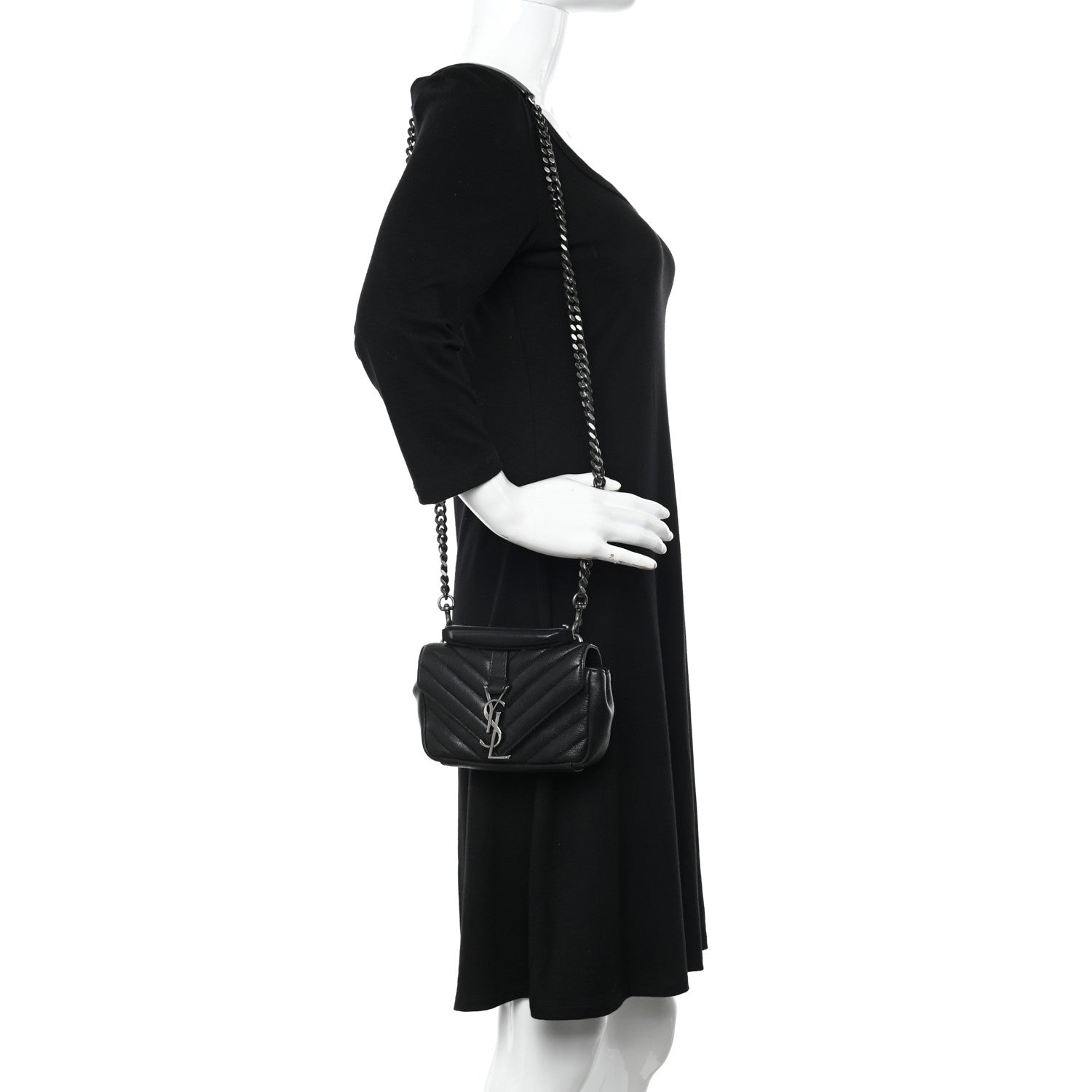 Saint Laurent Sheepskin Matelasse Chevron Monogram College Chain Wallet Black 2 of 10