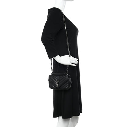 Saint Laurent Sheepskin Matelasse Chevron Monogram College Chain Wallet Black 2 of 10