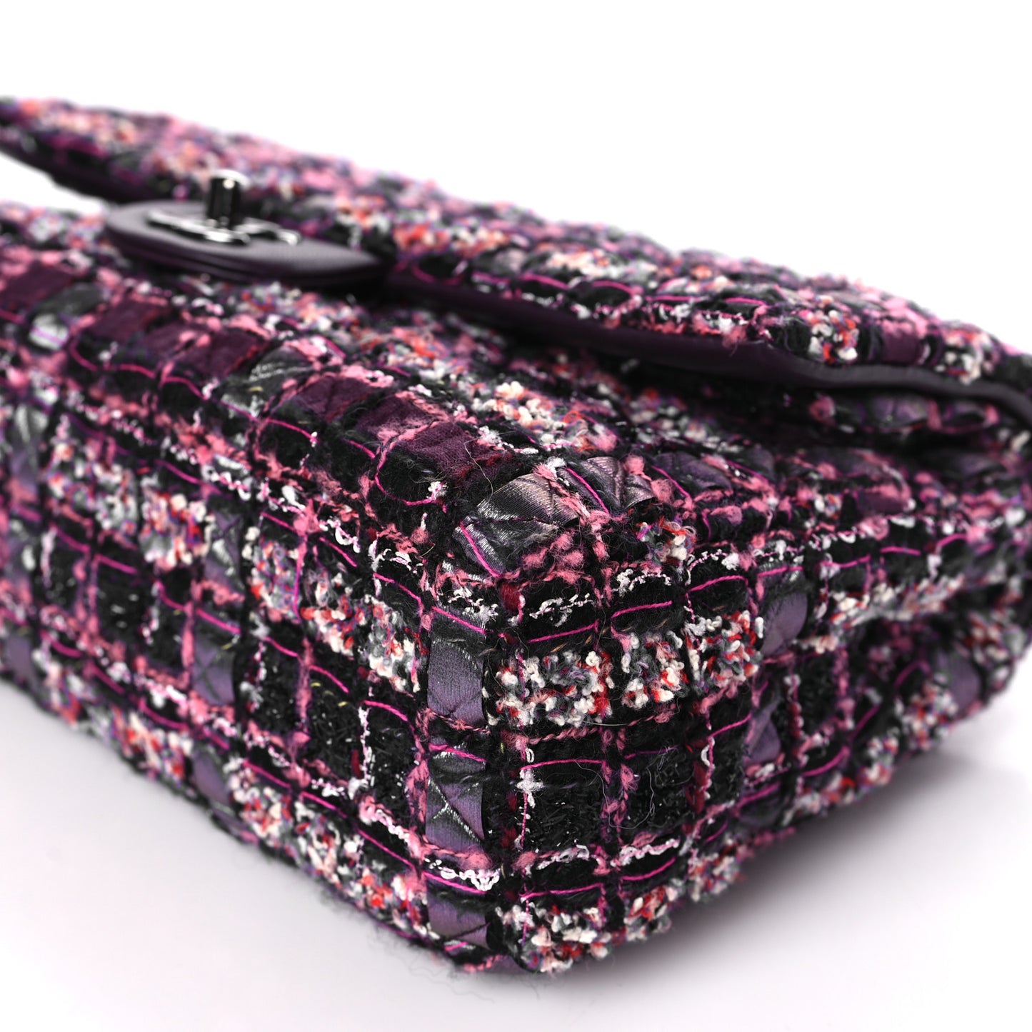 Tweed Quilted Medium Double Flap Dark Purple