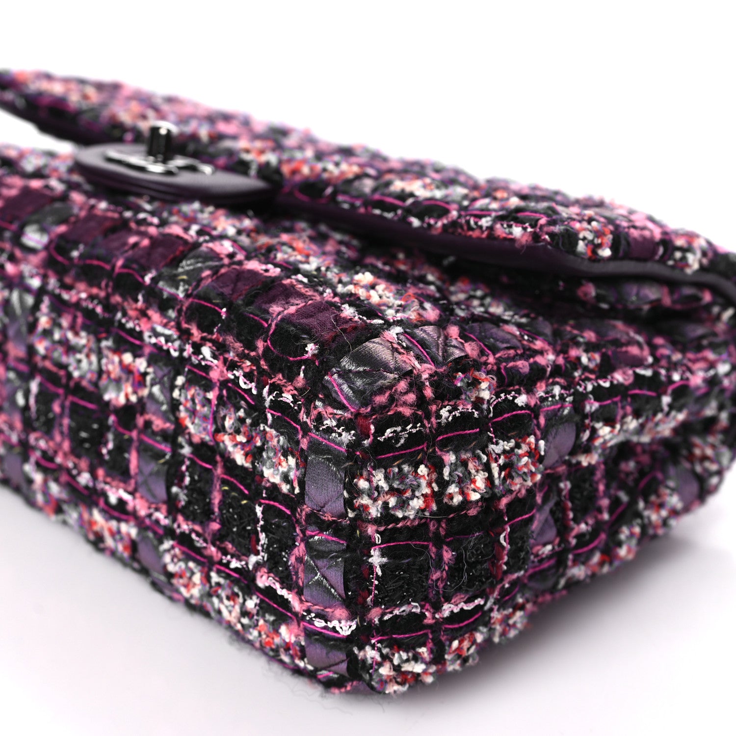 Chanel Tweed Quilted Medium Double Flap Dark Purple 8 of 8