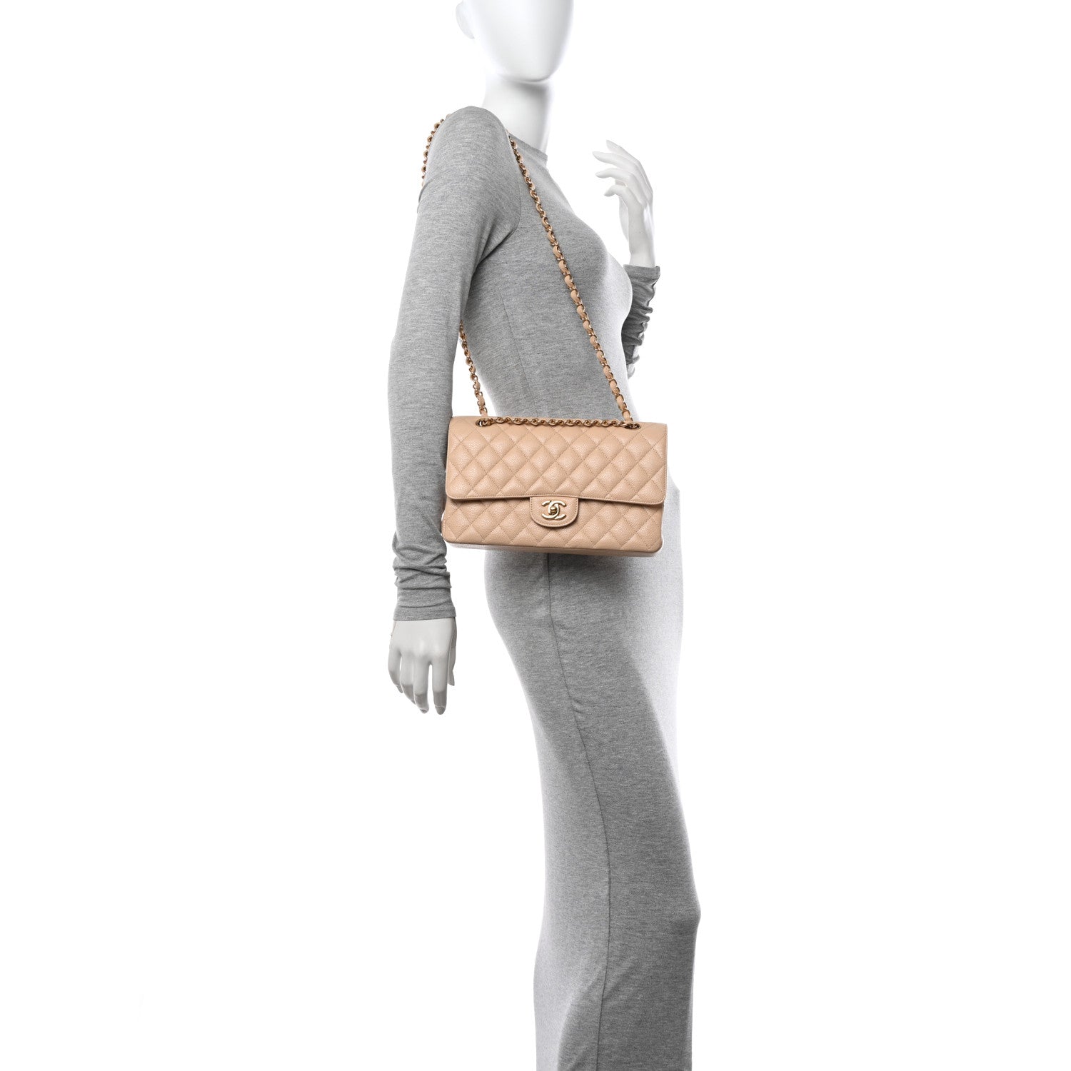 Chanel Caviar Quilted Medium Double Flap Beige 2 of 12