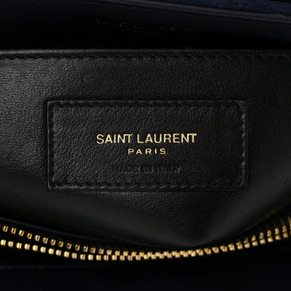 Saint Laurent Suede Calfskin Y Quilted Monogram Small Loulou Chain Satchel Deep Marine 6 of 11
