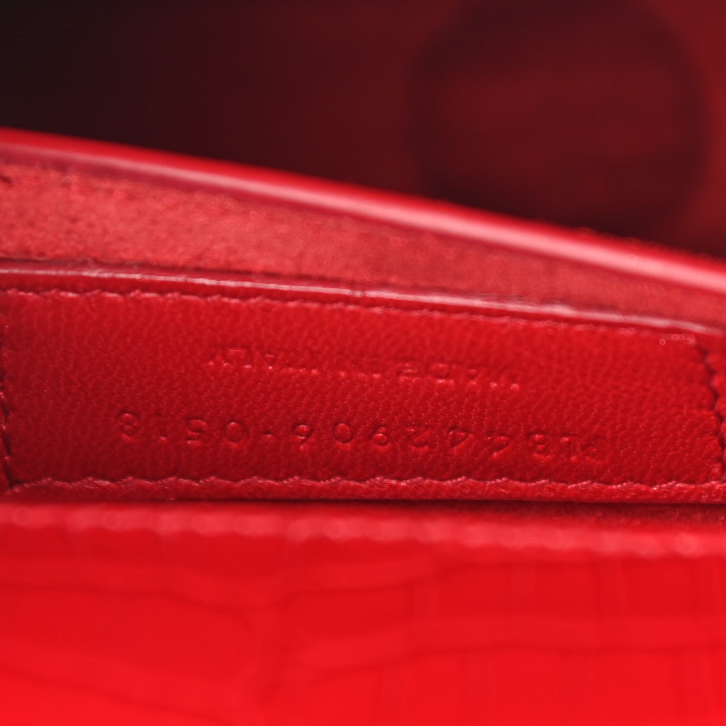 Calfskin Crocodile Embossed Medium Monogram Sunset Rouge Eros
