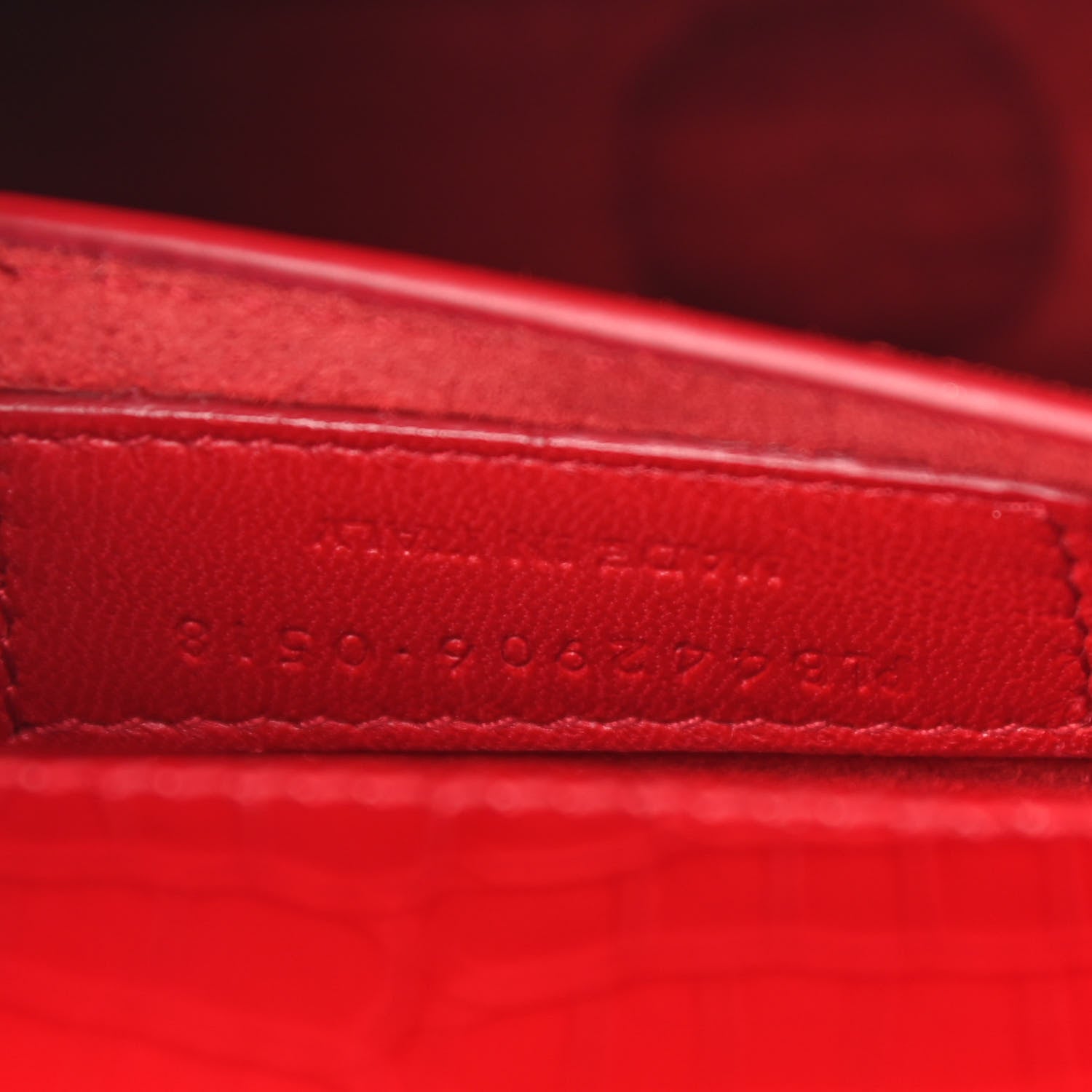 Saint Laurent Calfskin Crocodile Embossed Medium Monogram Sunset Rouge Eros 8 of 12