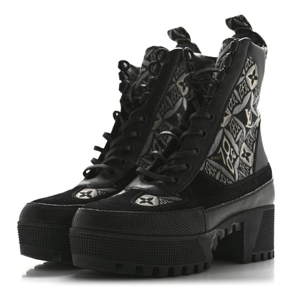 Louis Vuitton Suede Calfskin Jacquard Since 1854 Laureate Platform Desert Boots 37 Black 4 of 10