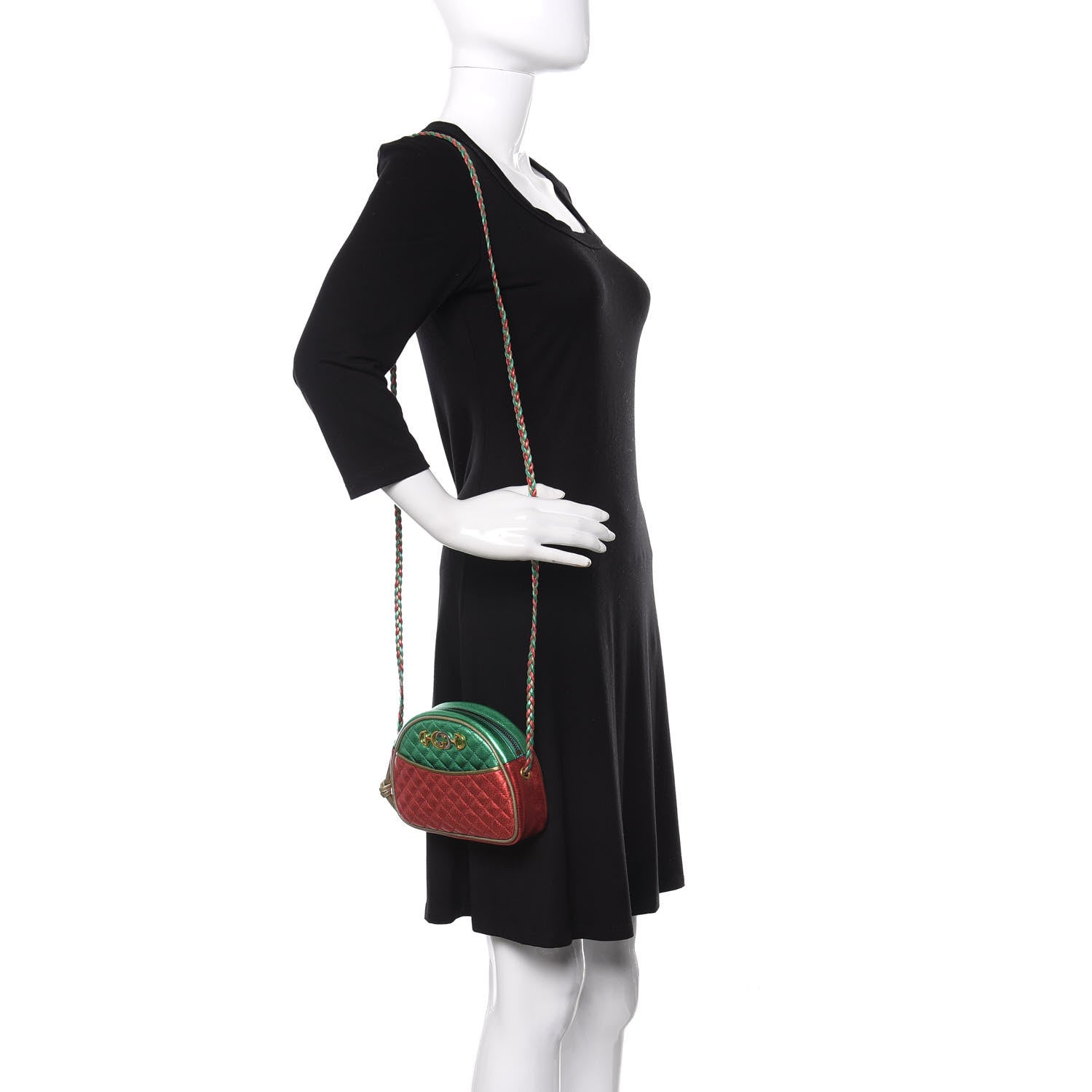 Gucci Laminated Nappa Trapuntata Mini Zumi Dome Shoulder Bag Rosso Jasmine Green Rame 2 of 10
