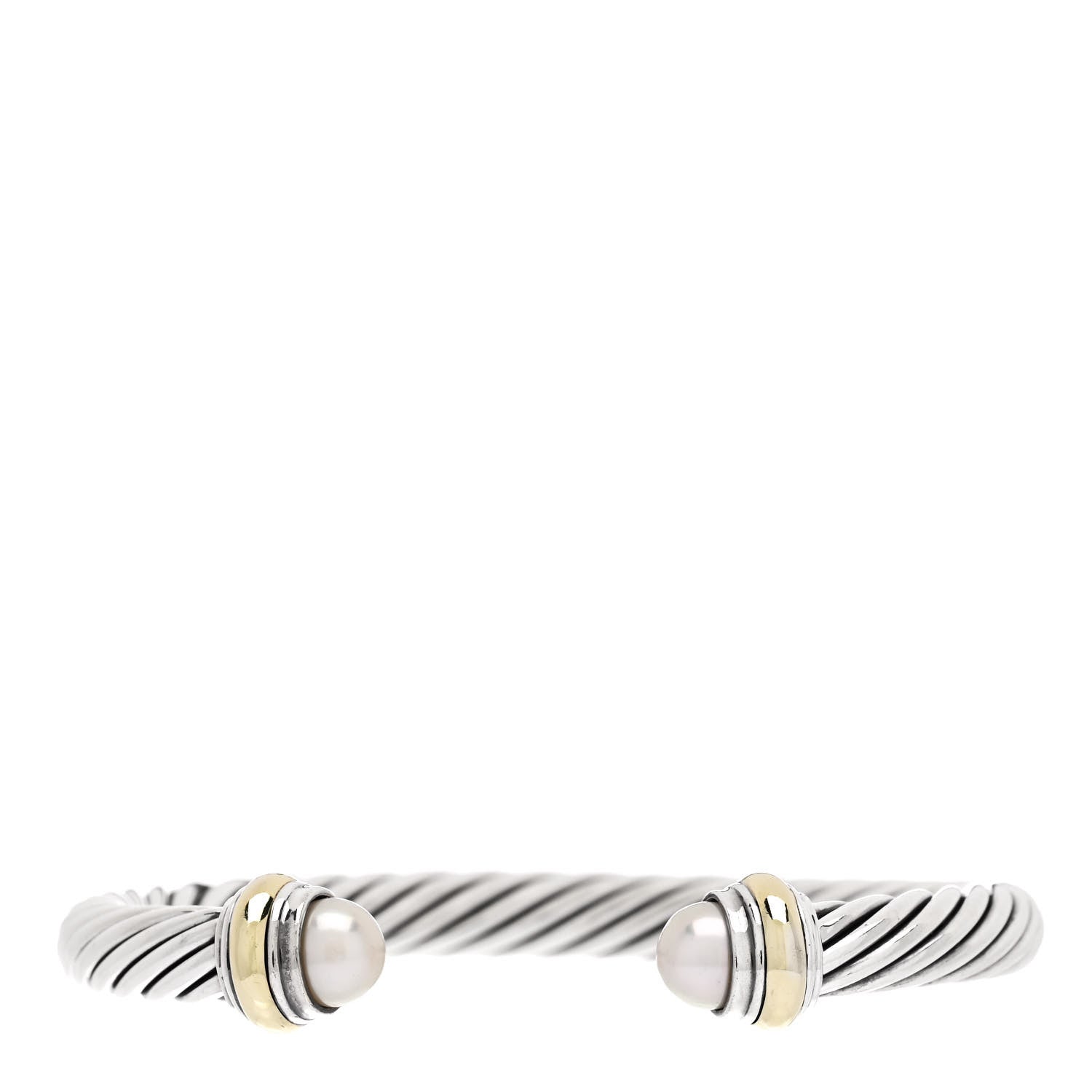 David Yurman Sterling Silver 14K Yellow Gold Pearl 7mm Cable Classics Bracelet 1 of 3