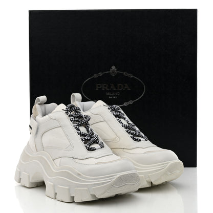 Prada Nylon Nevada Calfskin Mens Pegassus Sneakers 5 White 9 of 9