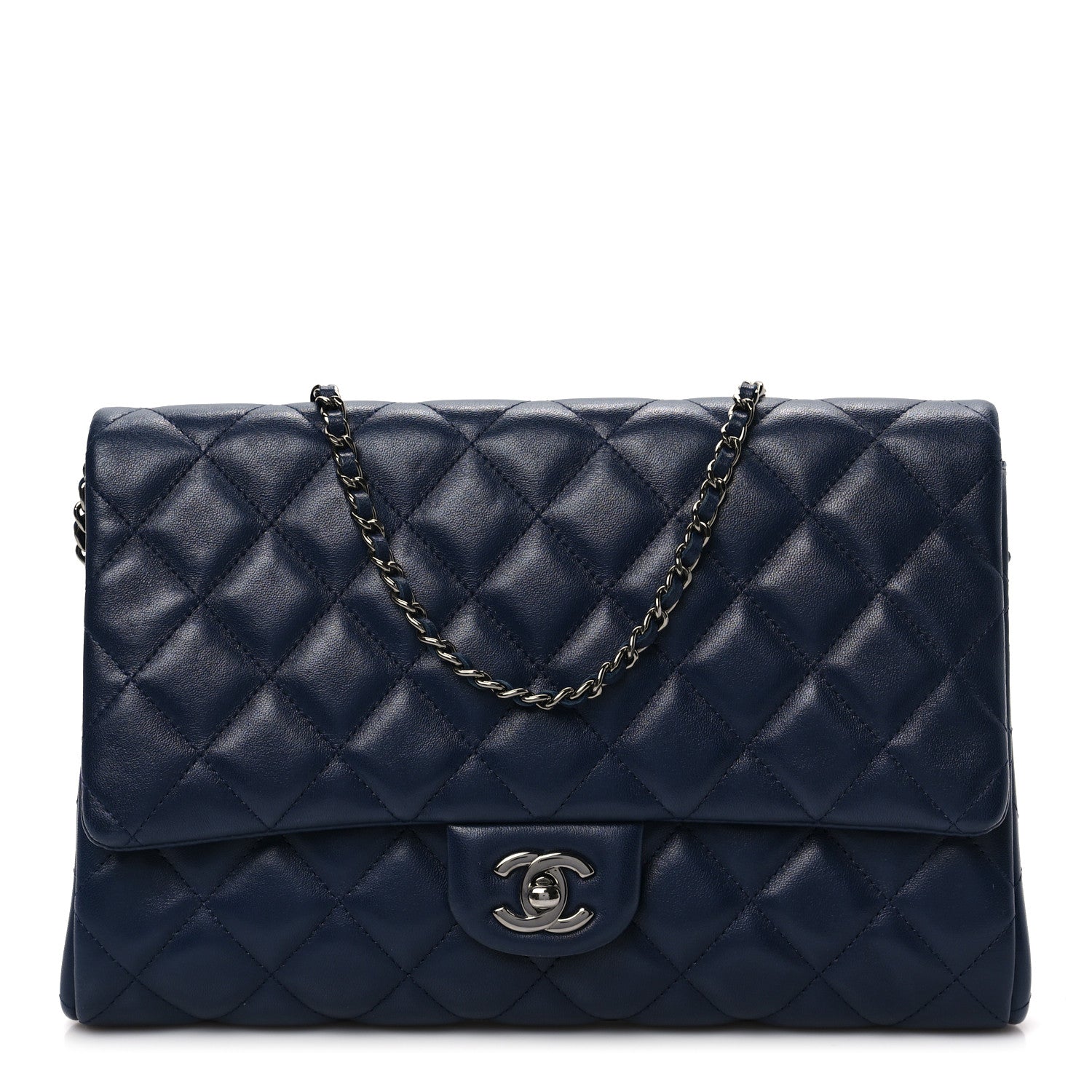 Chanel Lambskin Quilted Clutch With Chain Flap Navy 1 of 7