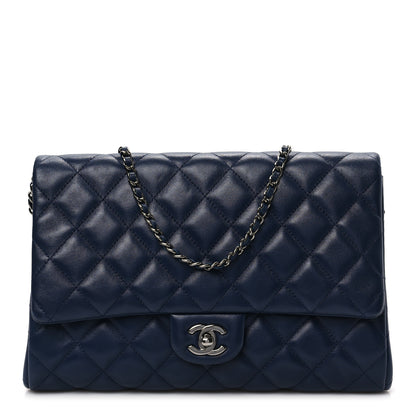 Chanel Lambskin Quilted Clutch With Chain Flap Navy 1 of 7
