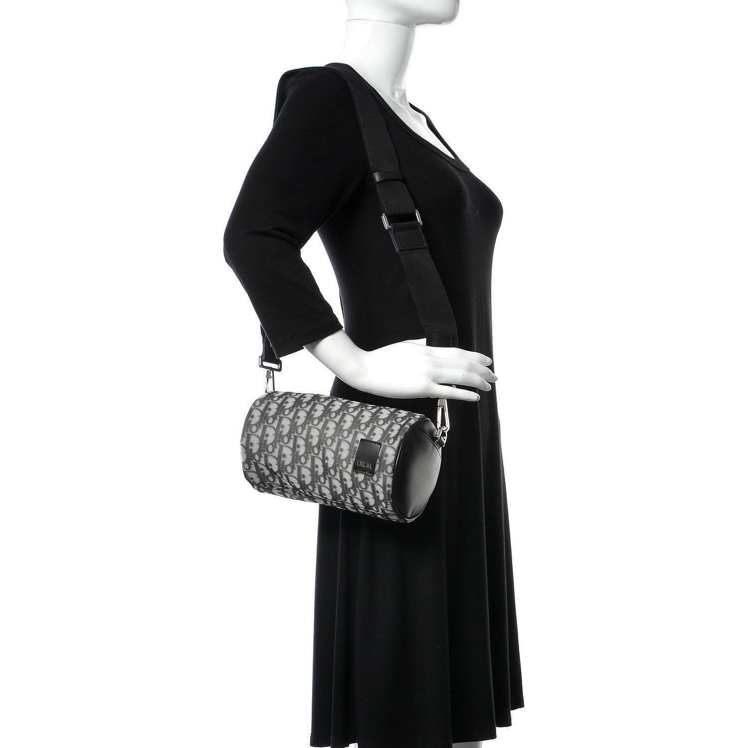 Christian Dior Technical Fabric Calfskin Oblique Roller Shoulder Bag Black 2 of 10