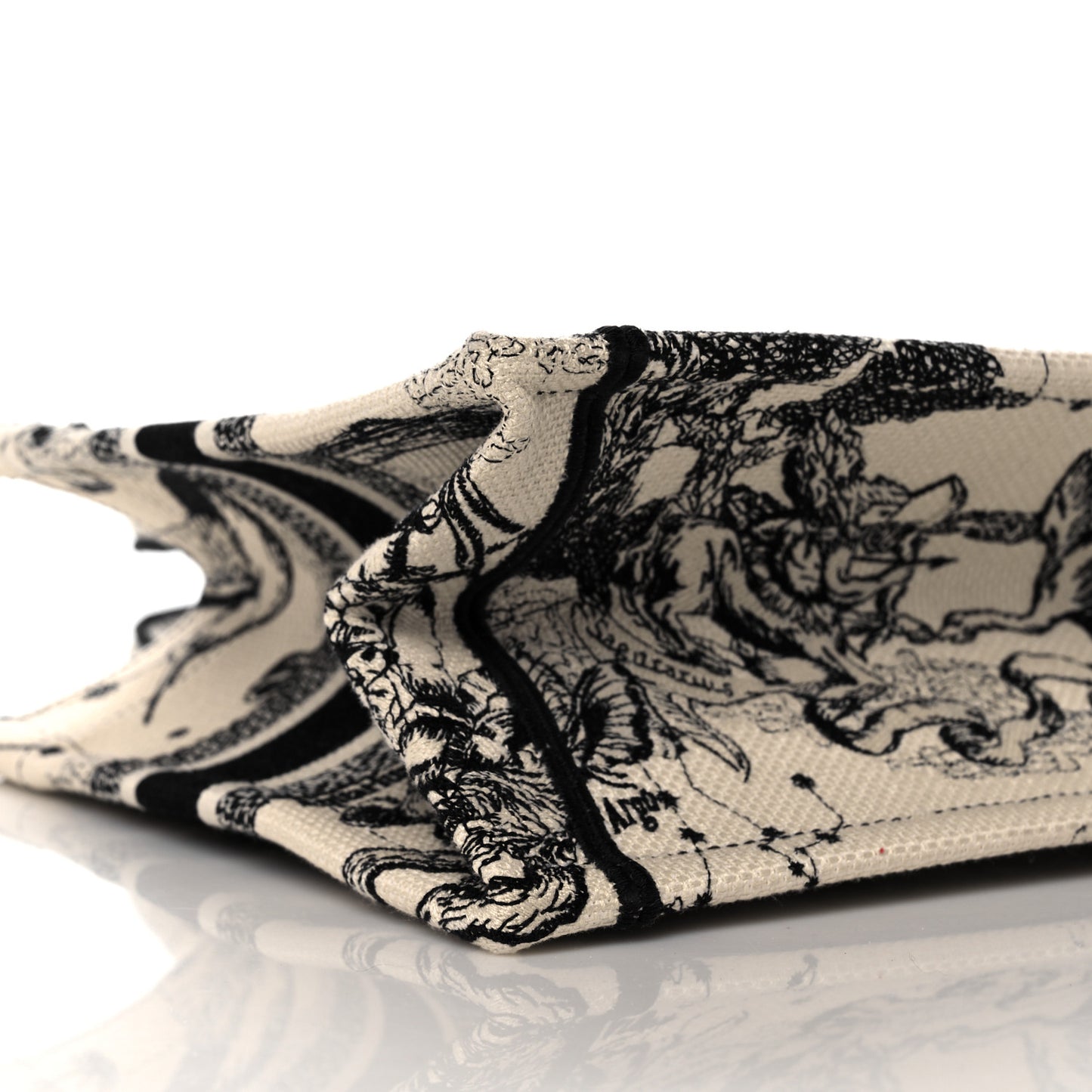 Canvas Embroidered Small Zodiac Toile De Jouy Book Tote Latte