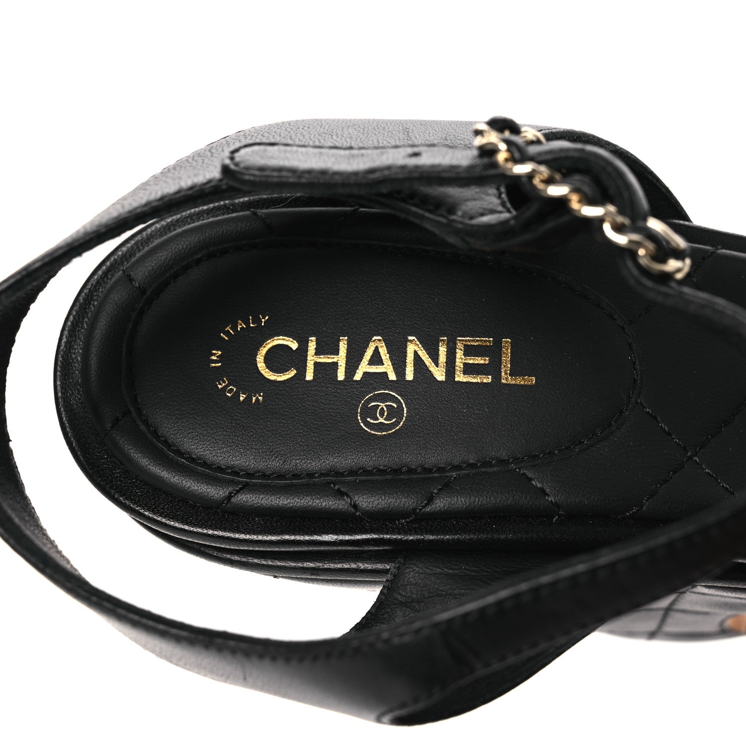 Chanel Lambskin Quilted Chain CC Wedge Sandals 39 Black 9 of 12