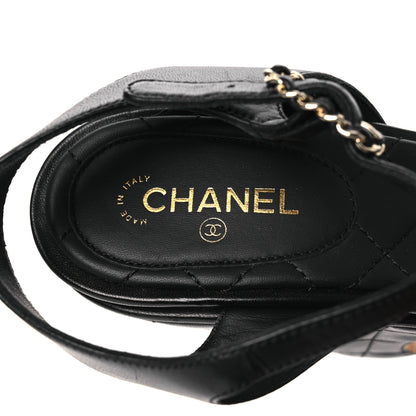 Chanel Lambskin Quilted Chain CC Wedge Sandals 39 Black 9 of 12