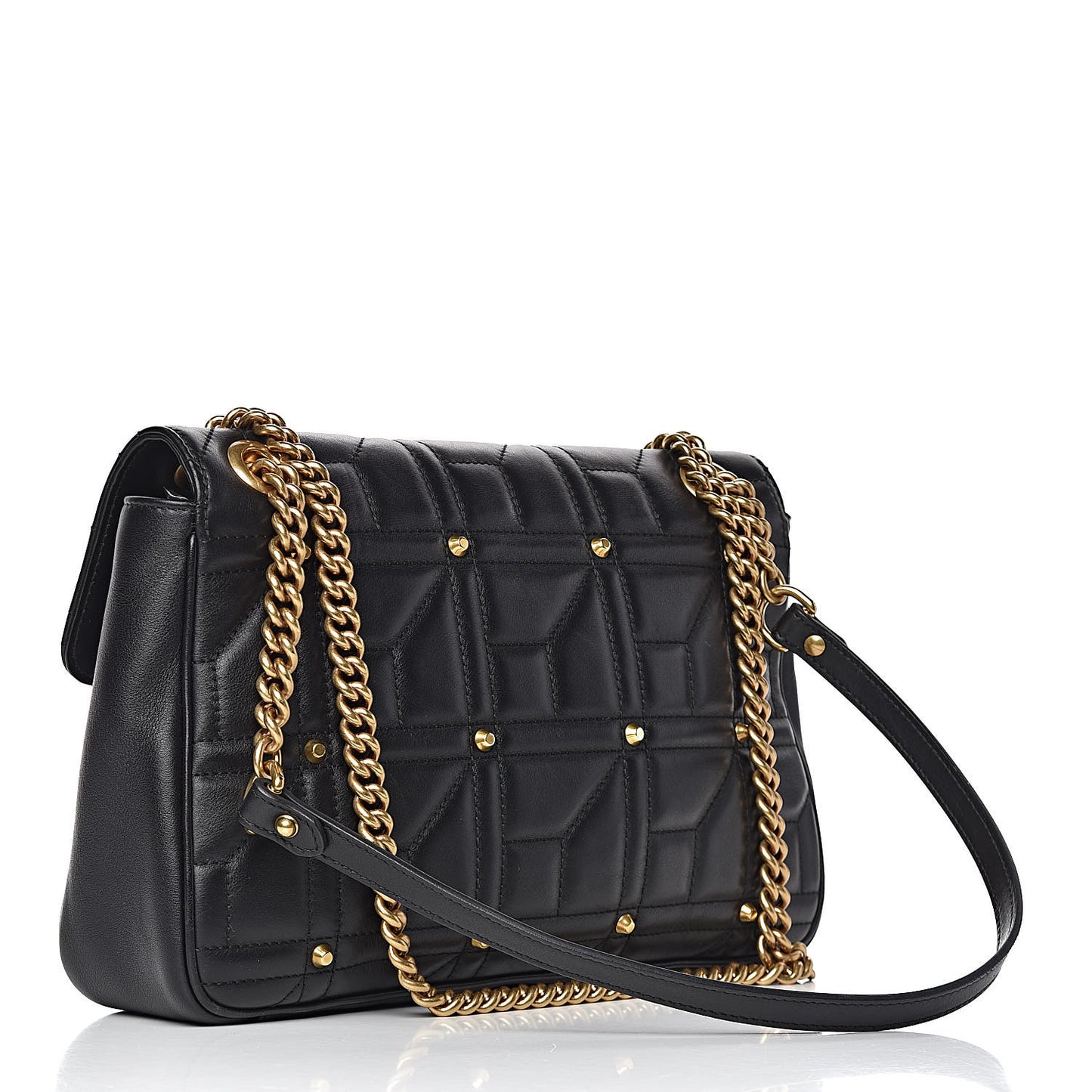 Calfskin Matelasse Studded Medium GG Marmont Shoulder Bag Black
