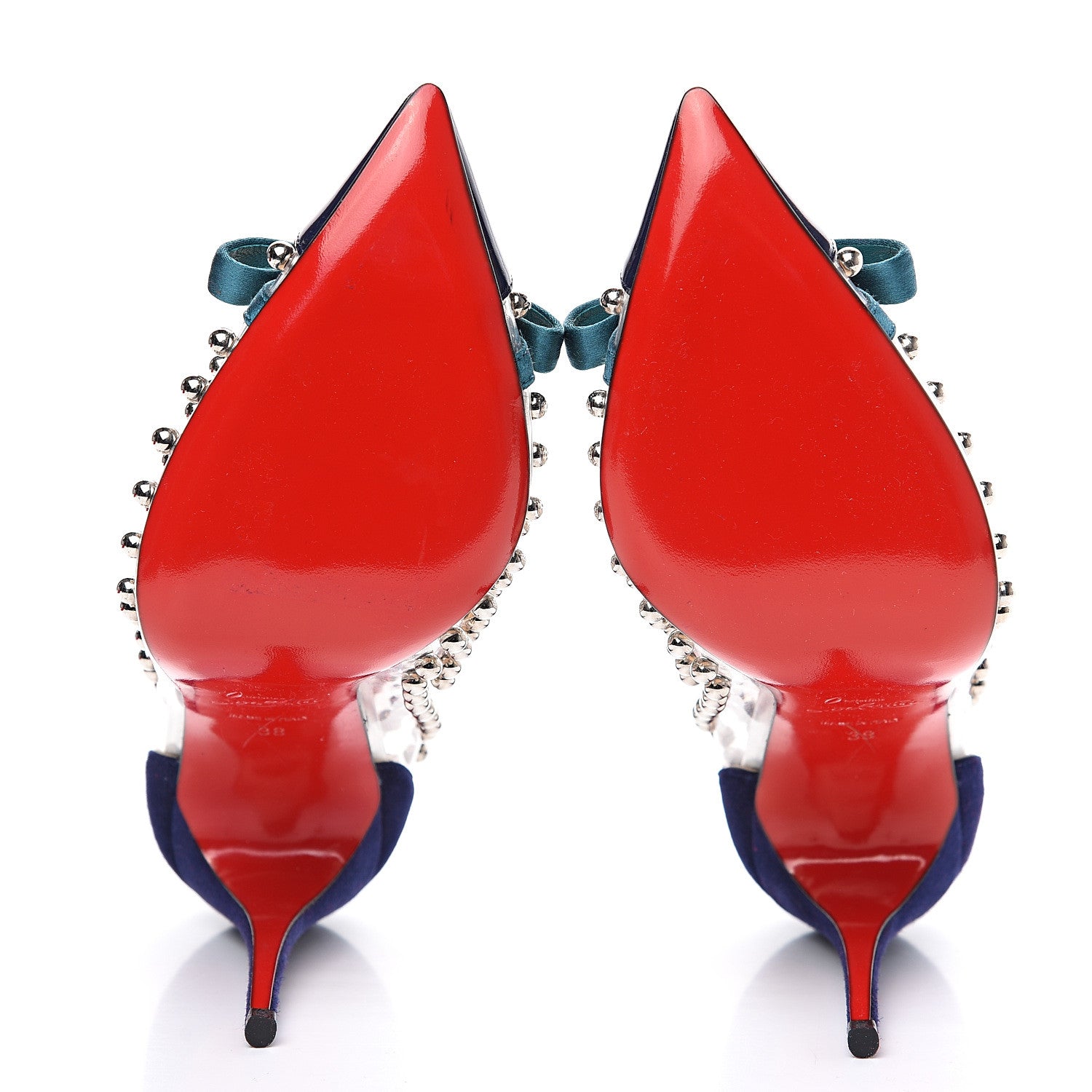 Christian Louboutin Suede Patent Studded Bille et Boule 100 Pumps 38 Navy 5 of 8