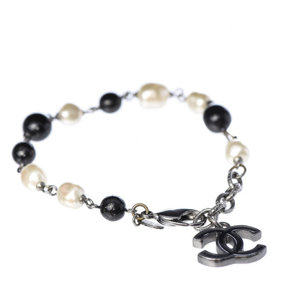 Chanel Enamel Pearl Beaded CC Bracelet Black Silver 1 of 4