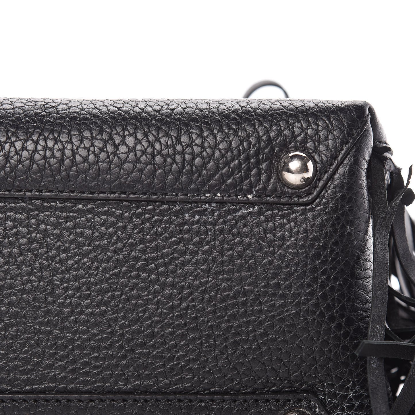 Grainy Calfskin Studded Fringe Baby Banner Tote Black