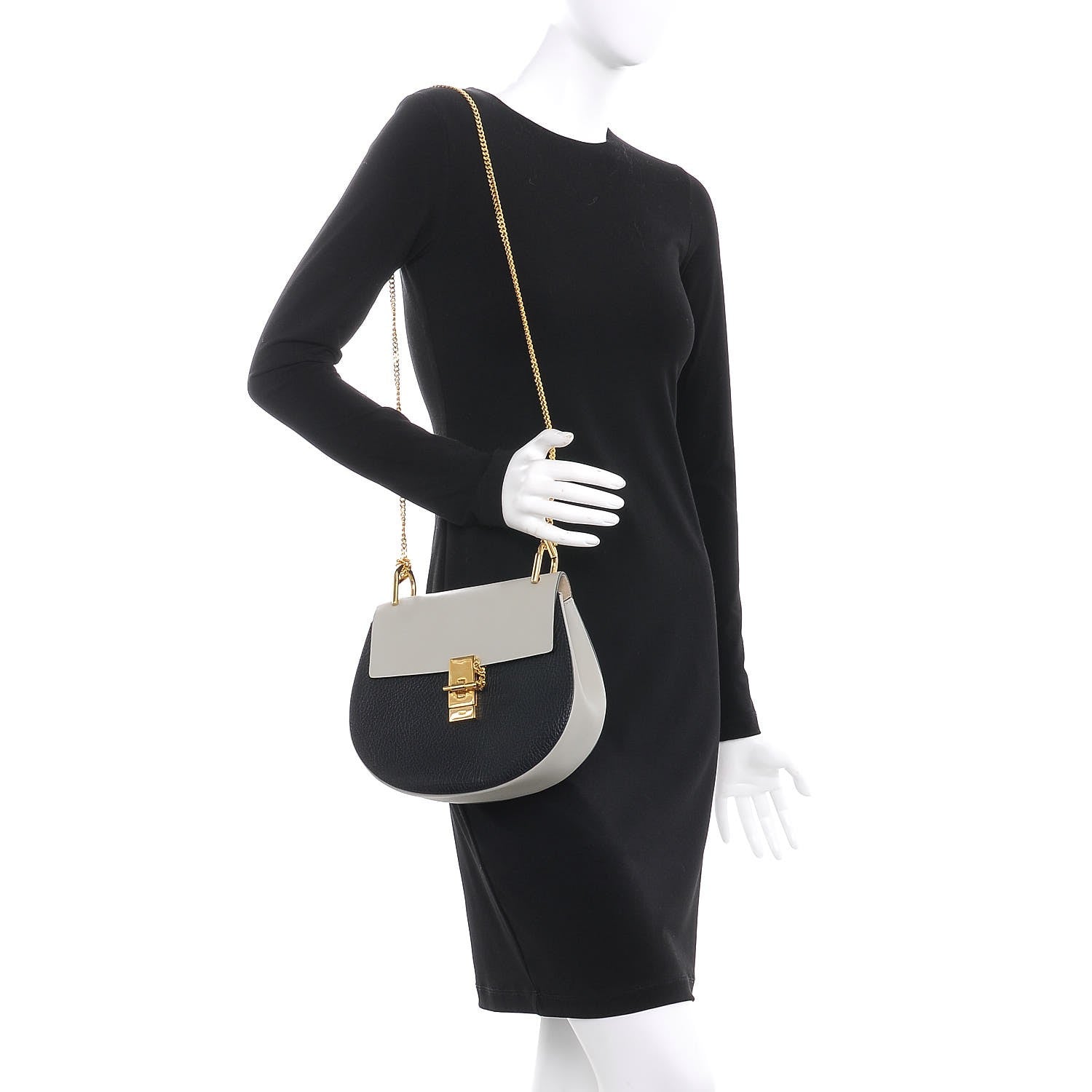 Chloe Grained Calfskin Lambskin Bi-Color Drew Shoulder Bag Black 2 of 7