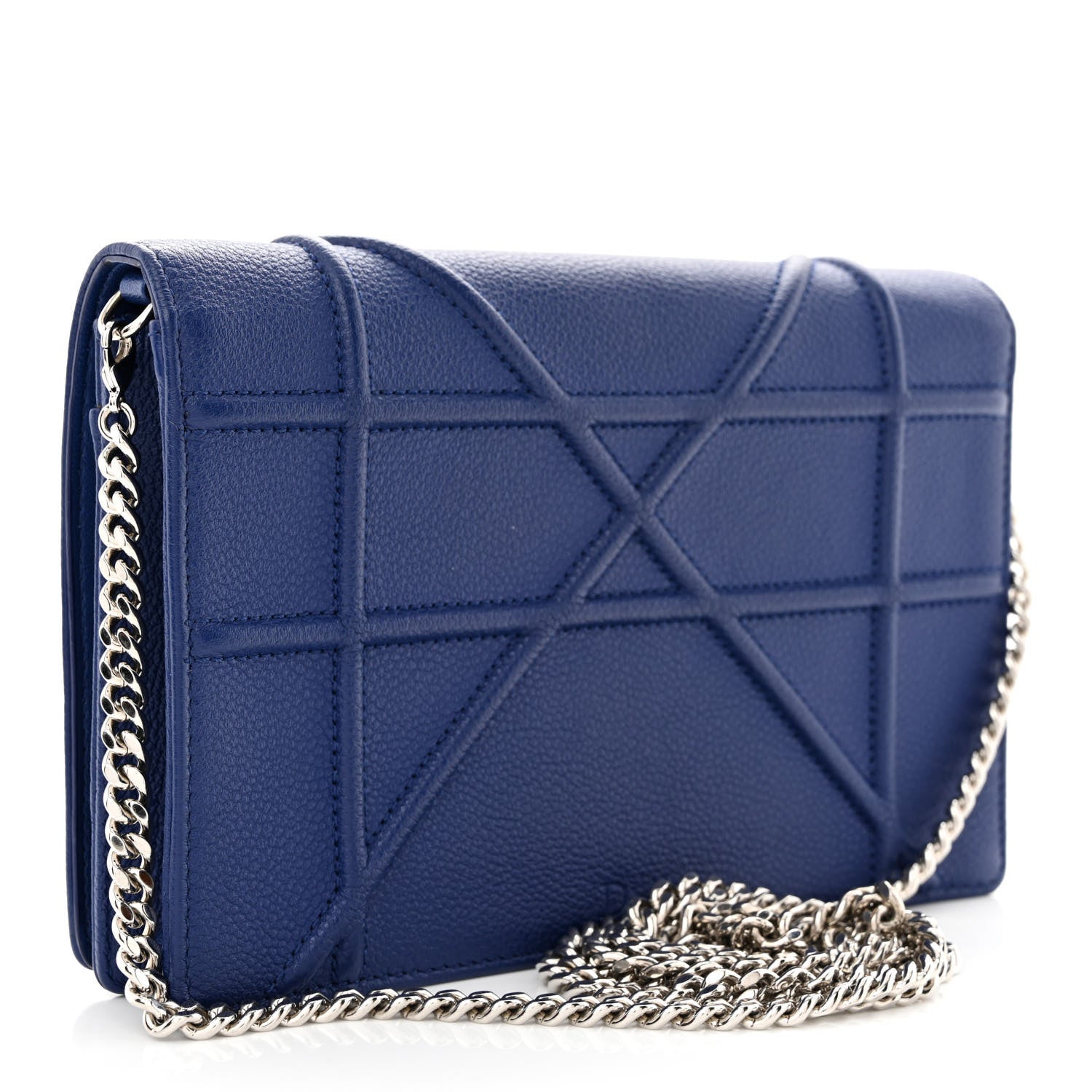 Christian Dior Grained Calfskin Diorama Wallet on Chain Pouch Blue 3 of 12